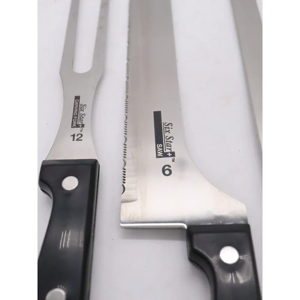 4 Ronco Six Star‎ Carving Knives - 2 Carving 6 Saw 12 Carving Fork SS Full Tang